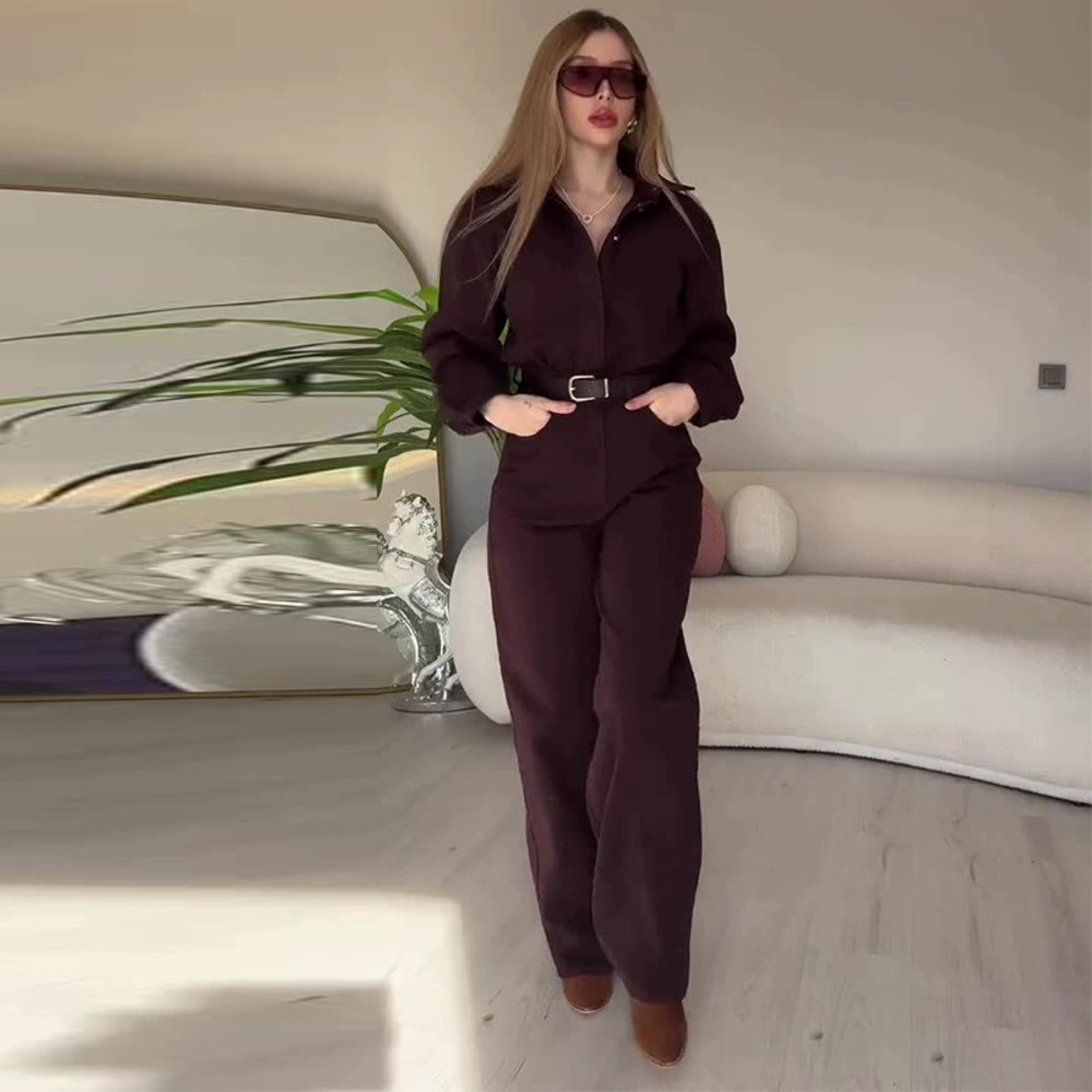 Forever 21 Deep Brown Belted Minimalist Chic Office Suit
